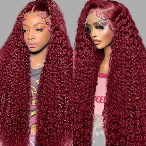 ULRICA Burgundy Wig Human Hair Water Wave 99J Burgundy Lace Front Wigs Human Hair Wigs for Women 13x4 HD Lace Front Wigs Human Hair Pre Plucked Wine Red Wigs Burgundy Wig 22 Inch - Image 1