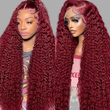 ULRICA Burgundy Wig Human Hair Water Wave 99J Burgundy Lace Front Wigs Human Hair Wigs for Women 13x4 HD Lace Front Wigs Human Hair Pre Plucked Wine Red Wigs Burgundy Wig 22 Inch - Image 1