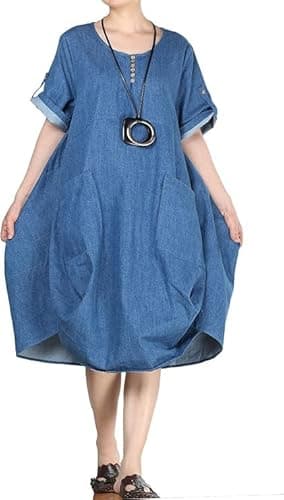 Minibee Women's Ruffle Oversize Casual Midi Dresses with Pockets (3XL, Denim Blue) - Image 2