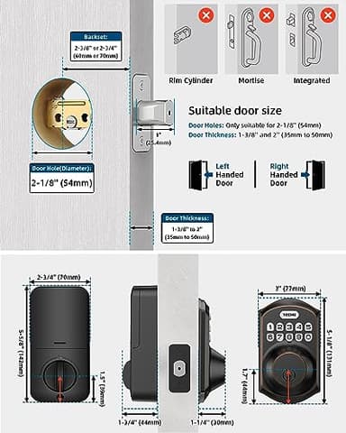 TEEHO TE001 Keyless Entry Door Lock with Keypad - Smart Deadbolt Lock for Front Door with 2 Keys - Auto Lock - Easy Installation - Oil-Rubbed Bronze - Image 6