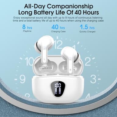 Wireless Earbuds, Bluetooth 5.4 Headphones HiFi Stereo, Bluetooth Earbuds with ENC Noise Cancelling Mic, IP7 Waterproof in Ear Earphones, 48H, LED Display Ear buds for Pad Workout Sports, Deep White - Image 4