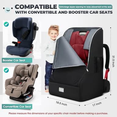 RAINSMORE Padded Car Seat Travel Bag for Airplane Heavy Duty Car Seat Backpack for Air Travel Baby Carseat Cover Bags for Airport Large Car Seats Carrier Fits Car Seats & Booster Seats, Black - Image 2