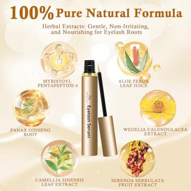 Recuren Plus Premium Eyelash Growth Serum: Advanced Vegan Formula for Longer Thicker Lashes (Champagne Gold) - Image 2