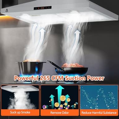 Range Hood 30 inch Wall Mount with 265 CFM,Ducted/Ductless Range Hood Stainless Steel with Touch Control 3 Speed Exhaust Fan, Adjustable Chimney & LED Light, Silver - Image 6