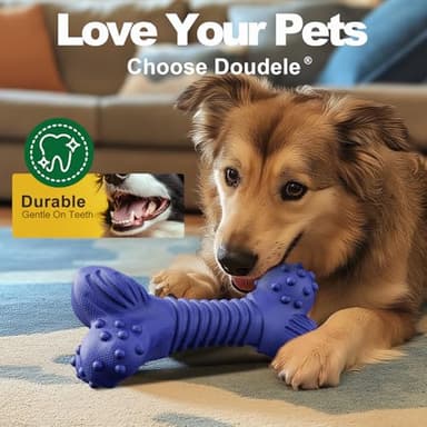 Doudele Dog Toys for Aggressive Chewers, Indestructible Chew Toys for Medium Large Dogs,Durable Rubber Dog Bones with Beef Flavor, Tough Dental Toy for Boredom Relief (Blue) - Image 2