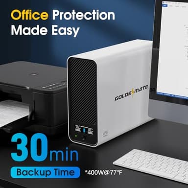 GOLDENMATE 1000VA/800W Lithium UPS Battery Backup and Surge Protector, Sinewave UPS System with LiFePO4 Battery(230.4 Wh), 2025 Upgraded Pro Ver. with Communication Port, 8 Outlets, LCD Display, White - Image 7