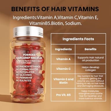 POEROES Hair Treatment Serum 50 Capsules Hair Vitamins A C E Pro B5 - Hair Serum for Frizzy and Damaged Hair - Hair Oil with Argan & Avocado Oil - Leave in Conditioner for Women & Men - Image 4