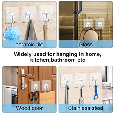 Anffeary 10 Packs Wall Hooks for Hanging Heavy Duty 22lb(Max), Waterproof Transparent Self Adhesive Wall Hooks Sticky Hooks Wall Hangers for Door Bathroom Shower Kitchen Outdoor Utility Hooks Hanger - Image 4