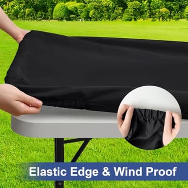 homing Square Table Cloth Cover, Waterproof Polyester Elastic Fitted Tablecloth, Washable Table Protector for Picnic, Camping, Outdoor (Black, 34" x 34") - Image 2