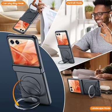 CENMASO for Motorola Razr 2025 Case/Razr 2024 Case with Hinge Protection & Built-in Screen Protector & Magnetic Ring Stand, Slim Full-Body Shockproof Rugged Phone Case for Moto Razr 2025/2024-Black - Image 3