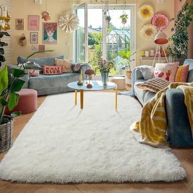 Amdrebio Ivory White Rugs for Bedroom Living Room, Soft Indoor Modern Area Rug 4x6 for Kids Room, Cute Fluffy Thick Fuzzy Carpet for Nursery Dorm, Home Decor, Furry Cream Rugs for Baby Teen Girls Boys - Image 4