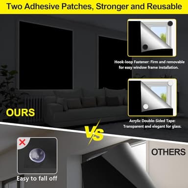 FADOTY Blackout Curtains for Bedroom, Portable 100% Black Out Window Cover Film, Cuttable Blackout Shades Fabric Sheet, No Drill Window Blinds, Sun Heat Light Blocker for Travel Media Dorm, 57'' W - Image 3