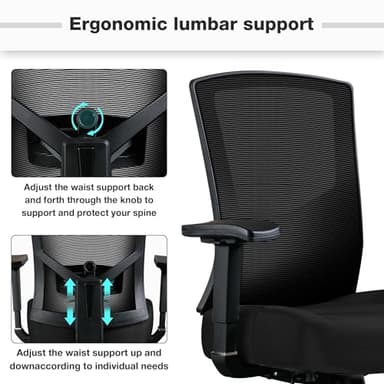 Big and Tall Office Chair 600lbs, Ergonomic High Back Computer Desk Chair for Heavy People with 2D Adjustable Waist Support and Heavy Duty Metal Base Mesh Chair - Image 5