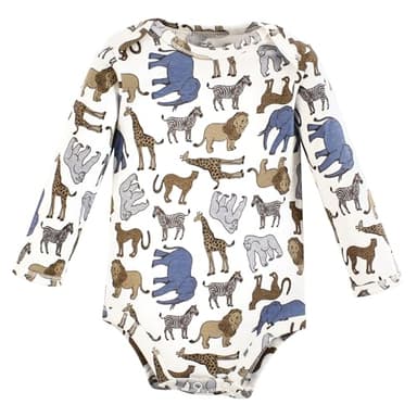 Touched by Nature Unisex Baby Organic Cotton Long-Sleeve Bodysuits, Classic Safari, Preemie - Image 4