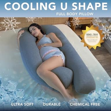 Pharmedoc Pregnancy Pillows, U-Shape Full Body Pillow - Solid – Cooling Removable Cover Dark Grey – Pregnancy Pillows for Sleeping – Body Pillows for Adults, Maternity Pillow and Pregnancy Must Haves - Image 2