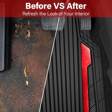 CAR PASS Heavy Duty Rubber Car Mats Metallic, Aluminum Film All Weather Floor Mats Waterproof Universal Trim to Fit Automotive SUV Sedan Van 4 Piece Anodized Deep Dish Two-Tone Sporty Black Red Chrome - Image 6