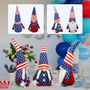 4th of July Decorations - Memorial Day Decorations - Patriotic Plush Gnomes for Home - Fourth of July for Office Desk Decor, Indoor - Red White Blue Gnome Figurines Decor for Independence Labor Day - Image 3