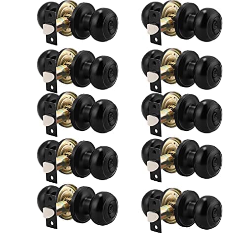 Probrico 10 Pack Round Privacy Door Knob(Thumb Turn Lock on The Inside), Keyless Doorknobs Interior/Exterior Lockset,Privacy Knobs for Bedroom/Bathroom,Black Modern Design Door Hardware - Image 1