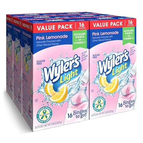 Wyler's Light Singles To Go Powder Packets, Water Drink Mix, Pink Lemonade, 16 Count, 6 Boxes (96 Single Servings) - Image 1