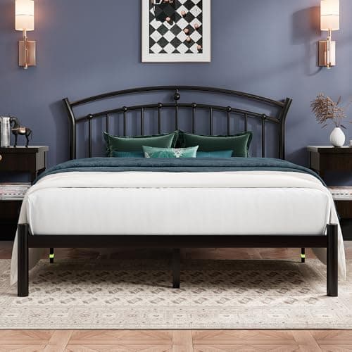 Einhomn Queen Bed Frame, Black Metal Bed Frame with 12" Under-Bed Storage, Heavy Duty Steel Slat Support, No Box Spring Needed, Noise-Free, Easy Assembly - Image 1