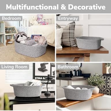 CHICVITA Storage Basket for Gifting, Small Woven Basket for Towels, Cute Baskets for Baby, Nursery, Decorative Rope Baskets for Living Room, Grey, 13 x 9.8 x 5 inches - Image 5