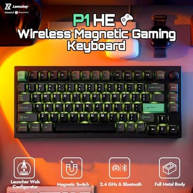 LEMOKEY P1 HE 75% Wireless Custom Mechanical Gaming Keyboard with Gateron Double-Rail Magnetic Switches Full Assembled Knob Version - Black - Image 2