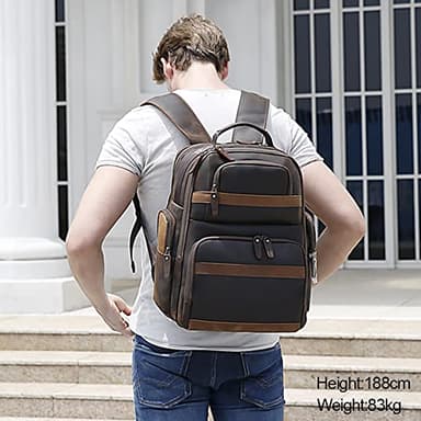TIDING Leather Backpack 15.6 inch Laptop Backpack Vintage Business Travel Bag Large Capacity Daypacks - Image 6