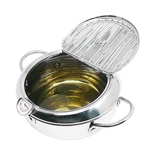 KOMONG Tempura Deep Frying Pot 3.4L, 304 Stainless Steel Deep Fryer pot with Fahrenheit Thermometer and Oil Draining Rack for Tempura chips, Fish, and Chicken - Image 1