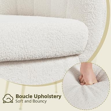 Yaheetech Sherpa Fabric Accent Chair, Modern Cozy Vanity Chair with Gold Metal Legs, Boucle Fabric Armchair with Removable Seat Cushion for Living Room Bedroom Office Guest Room, Ivory - Image 6