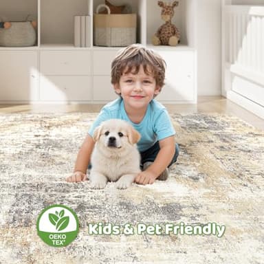 Area Rugs 9x12 Living Room: Washable Large Abstract Modern Soft Rugs Stain Resistant Indoor Floor Non Slip Accent Carpet for Bedroom Nursery Playroom Office Dining Room Dorm Home Decor- Gray Gold - Image 7