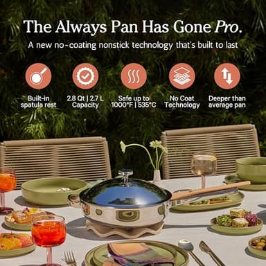 Our Place Titanium Always Pan Pro - 10.6” (2.8 Qt) No-Coating Nonstick Skillet | Tri-Ply Titanium & Stainless Steel | Safe for Oven, Induction & All Cooktops up to 1000°F | Includes Spatula | Chrome - Image 2