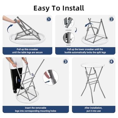 Byliable 28in Cocktail Table White High Top Folding, Round Portable Bar Height Folding Table with Removable Legs, Indoor Outdoor Banquet for Parties, Commercial, Speech, School - Image 5
