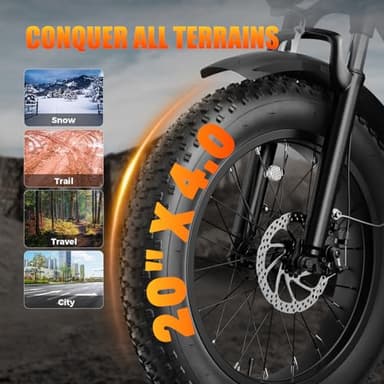 Jasion RetroVolt Electric Bike, 1500W Peak Motor up to 30MPH, 624WH Removable Battery, 70Miles Max Range (PAS1), Full Suspension, 20'' Fat Tire All Terrain Retro Style Electric Bike for Adults - Image 7