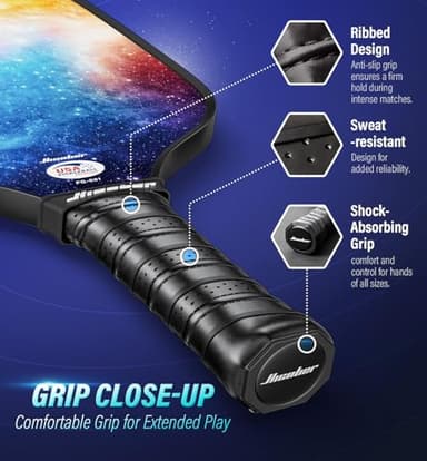 Hicober for Pickleball Paddles Set of 2,USAPA Approved Pickleball Rackets with 6 Balls,Fiberglass Surface Paddles for Men and Women Orange Blue Mix - Image 4