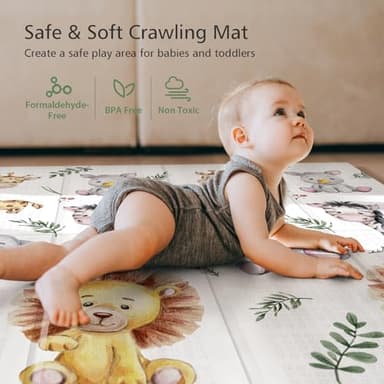 NOONKTY 79x71 Extra Large Baby Play Mat for Floor, Foldable Foam Playmat for Babies 0-12 Months & Kids, Non-Toxic Waterproof Baby Mat for Floor, Thick Playpen Mat for Tummy Time Crawling, Lion - Image 8