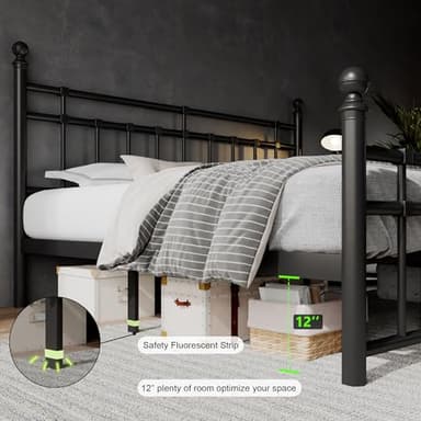 Feonase King Size Metal Platform Bed Frame with Victorian Classic Iron-Art Headboard & Footboard, Steel Slats Support, 12" Under Bed Storage, No Box Spring Needed, Easy Assembly, Noise-Free, Black - Image 5