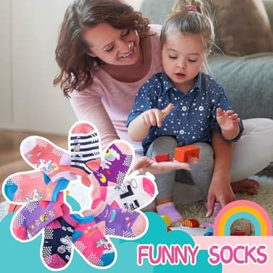 Welwoos Baby Girls Toddlers Grips Socks Kids Non Slip Anti Skid Ankle Unicorn Gift Cotton No Show Socks with Grippers 9 Pairs (Rainbow Unicorn, 3-5 Y) - Image 4