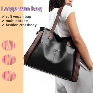 Large women tote bag: Leather handbag purse for ipad books phone - shoulder satchel with strap adjustable for girls ladies females - Image 4