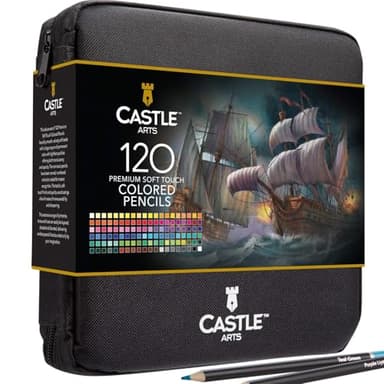 Castle Art Supplies 120 Colored Pencils with Zipper | Quality Soft Coloured Leads for Adult Artists, Professionals and Colorists | In Zipper Pouch - Image 1