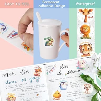 3 Rolls Animal Stickers for Kids, 1500 PCS Kids Stickers Bulk for Toddlers 2-4, 24 Designs Farm/Ocean/Wild Cute Sticker with Motivational Words for Kid Reward, School Supplies (1.0 Inch - Image 7