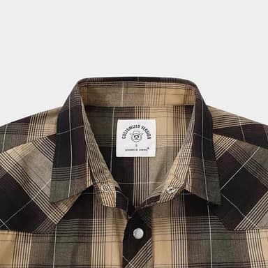 Dubinik® Western Shirts for Men Short Sleeve Plaid Pearl Snap Shirts for Men Button Up Shirt Cowboy Casual Work Shirt Brown Khaki - Image 3