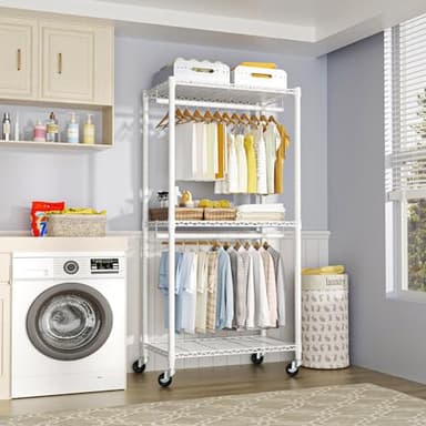 FUTASSI P1 Medium Heavy-Duty Portable Closet, 30" W x 14" D x 76" H, Metal Rolling Clothing Rack, White - Image 5