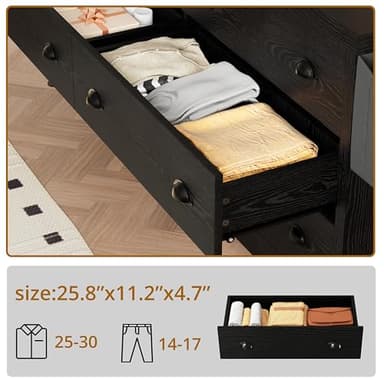 LIKIMIO Dresser for Bedroom 6 Drawer with Charging Station, TV Stand Storage Chest of Drawers for Living Room Hallway Entryway, MDF Board, 59 Inches Black - Image 4