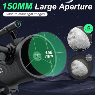 Aurosports Telescope 150EQ Reflector Telescopes for Adults Astronomy - Professional 150mm Aperture Telescope for Beginners with EQ Mount, Phone Adapter, Moon Filter, 2X Barlow Lens, Stable Tripod - Image 2