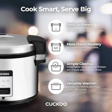 CUCKOO Commercial Rice Cooker & Warmer, Extra Large Rice Cooker 30-Cup Uncooked / 60-Cup Cooked, Professional Industrial Grain Cooker with Large Capacity, Easy One-Touch Operation, Silver (CR-3032) - Image 4