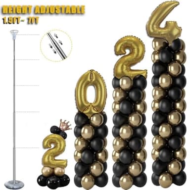 GIMCALO Balloon Column Stand Kit Set of 4, 7ft Height Adjustable Balloon Arch Kit with 2 Ballon Garland Strip, Metal Telescopic Pillar Balloon Stand, Birthday Party, Graduation, Halloween Decorations - Image 2
