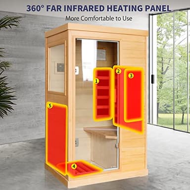OUTEXER Far Infrared Sauna Home Sauna Spa Room Canadian Hemlock Wood 800W Indoor Saunas Low EMF 110V with Control Panel and Tempered Glass Door, Room: 35.2 * 27.6 * 61.6Inch - Image 7