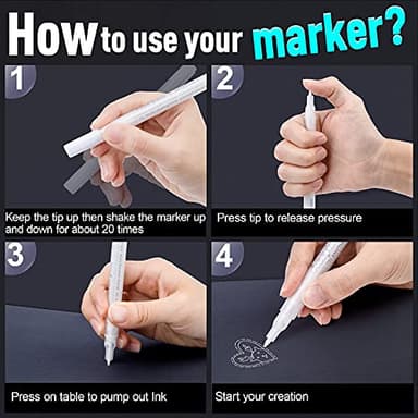 AKARUED White Paint Pen Acrylic Marker: 8 Pack 0.7mm White Paint Marker for Black Paper, Metal, Wood, Plastic, Ceramic, Metallic, Rock Painting, Drawing, Extra Fine Point, Ideal for Artist & Students - Image 6