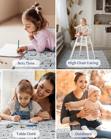 Blissful Diary Baby Splat Mat for Under High Chair, 50.4 x 50.4 Inch Wipeable Splash Mat, Waterproof and Washable, Anti-Slip Floor Protector, Gray Zebra - Image 7