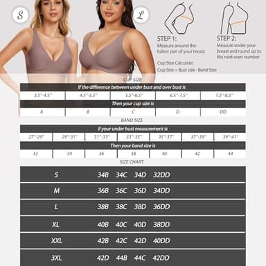 Gailife Deep V Bras for Women No Underwire Wireless Push Up Bra Seamless Plunge Bralette Comfort Supportive Bra Full Coverage -BK/GR,L - Image 2